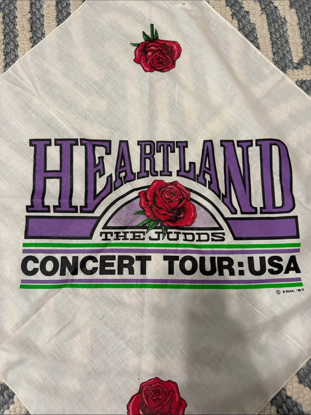 Vintage 1987 The Judds Heartland Concert Tour USA Bandana Scarf